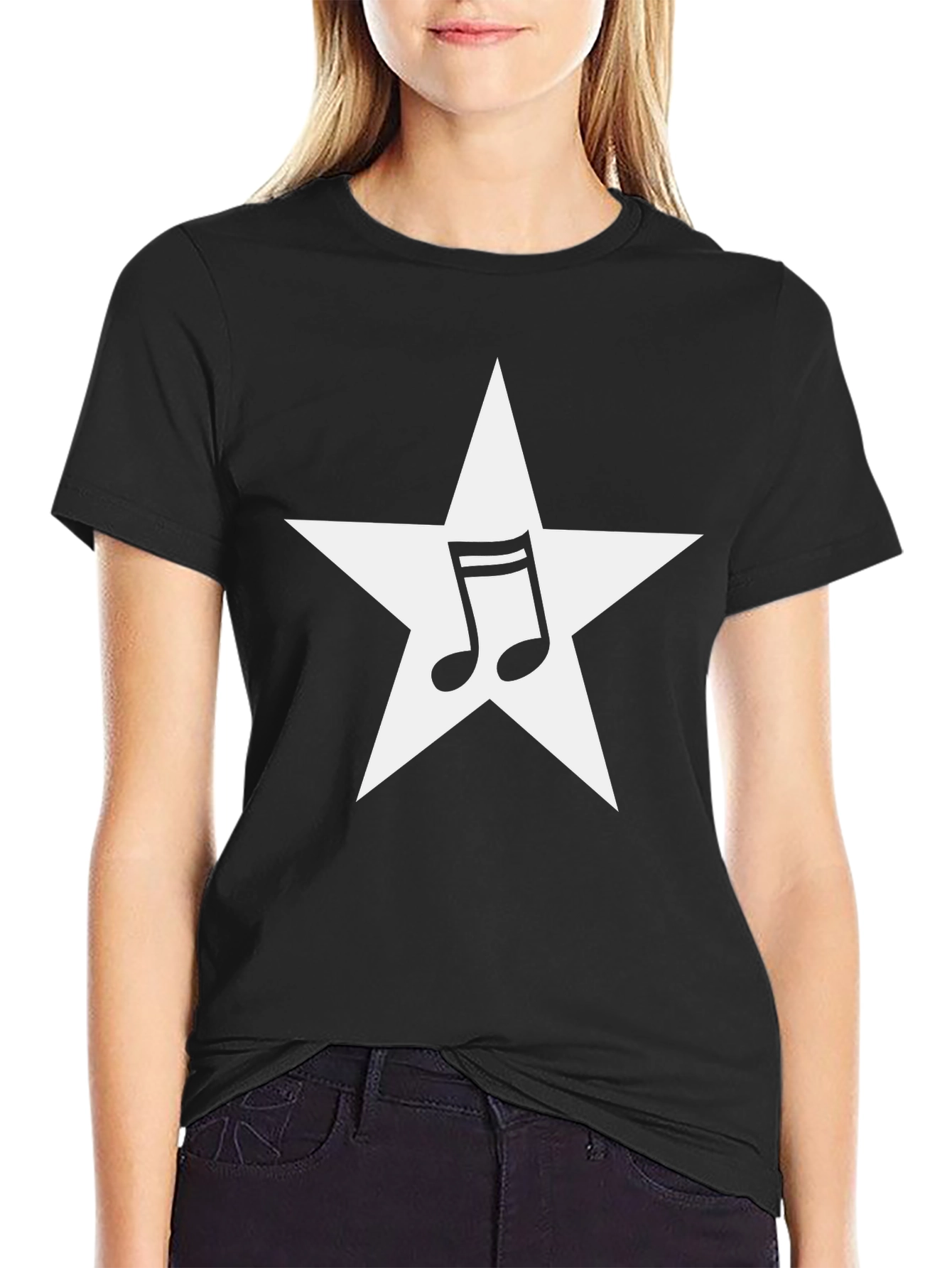 Star Music Note Graphic Tee - Black
