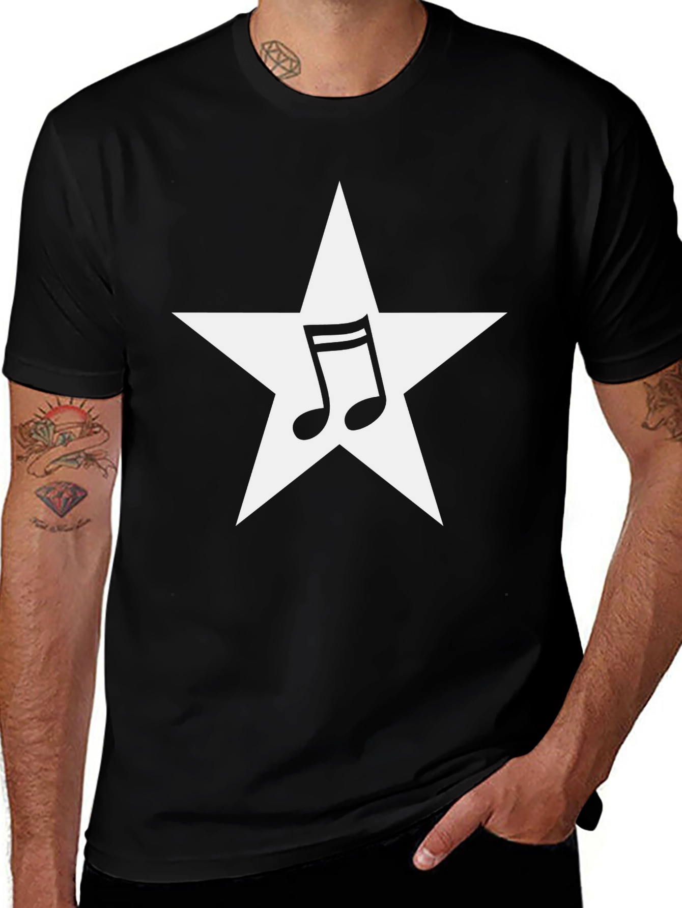 Star Music Note Graphic Tee - Black