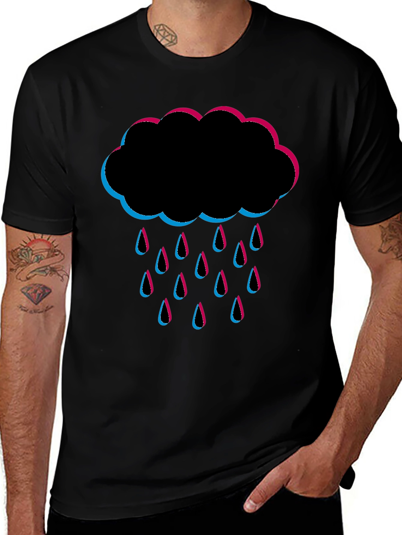 Rain Cloud Graphic Tee - Black Cotton T-Shirt