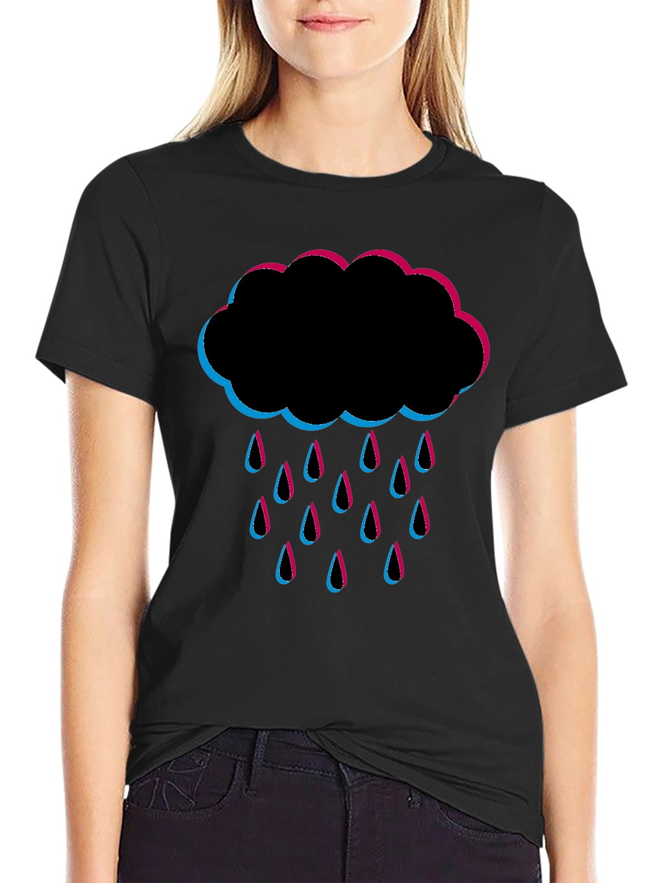 Rain Cloud Graphic Tee - Black Cotton T-Shirt