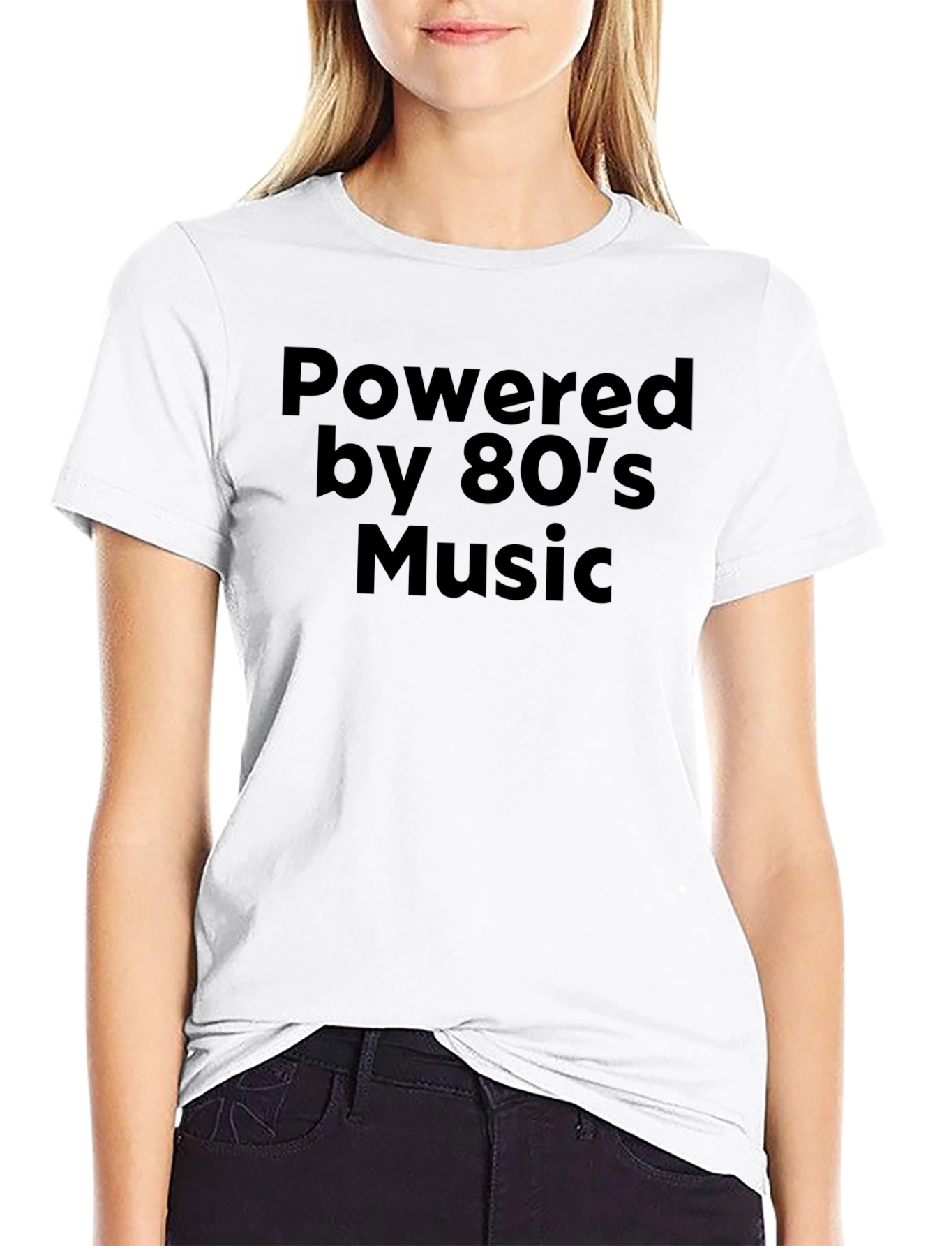 Powered by 80s Music Black T-Shirt