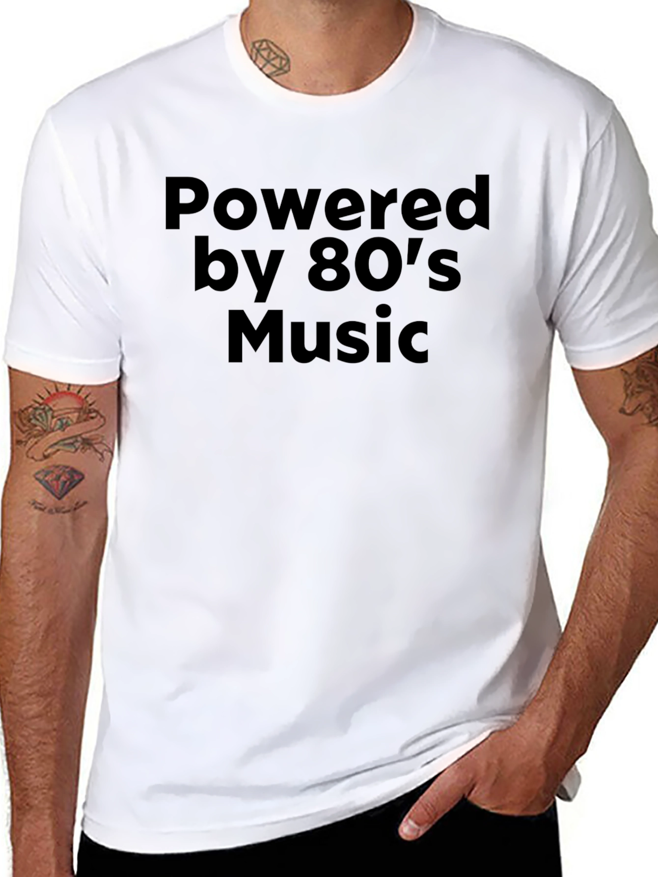 Powered by 80s Music Black T-Shirt
