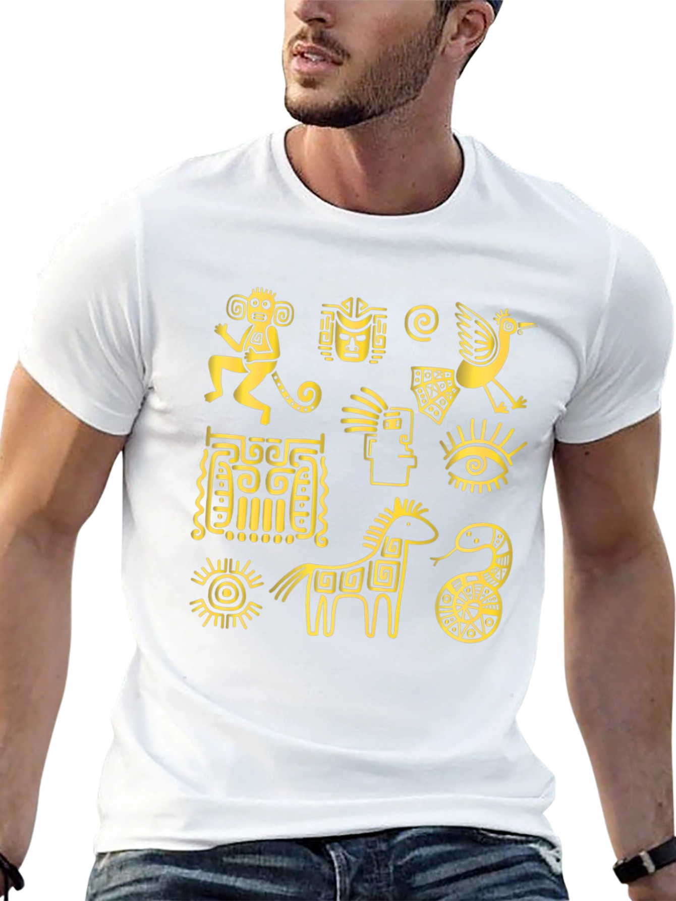 Aztec Art Graphic Tee - Black Cotton T-Shirt