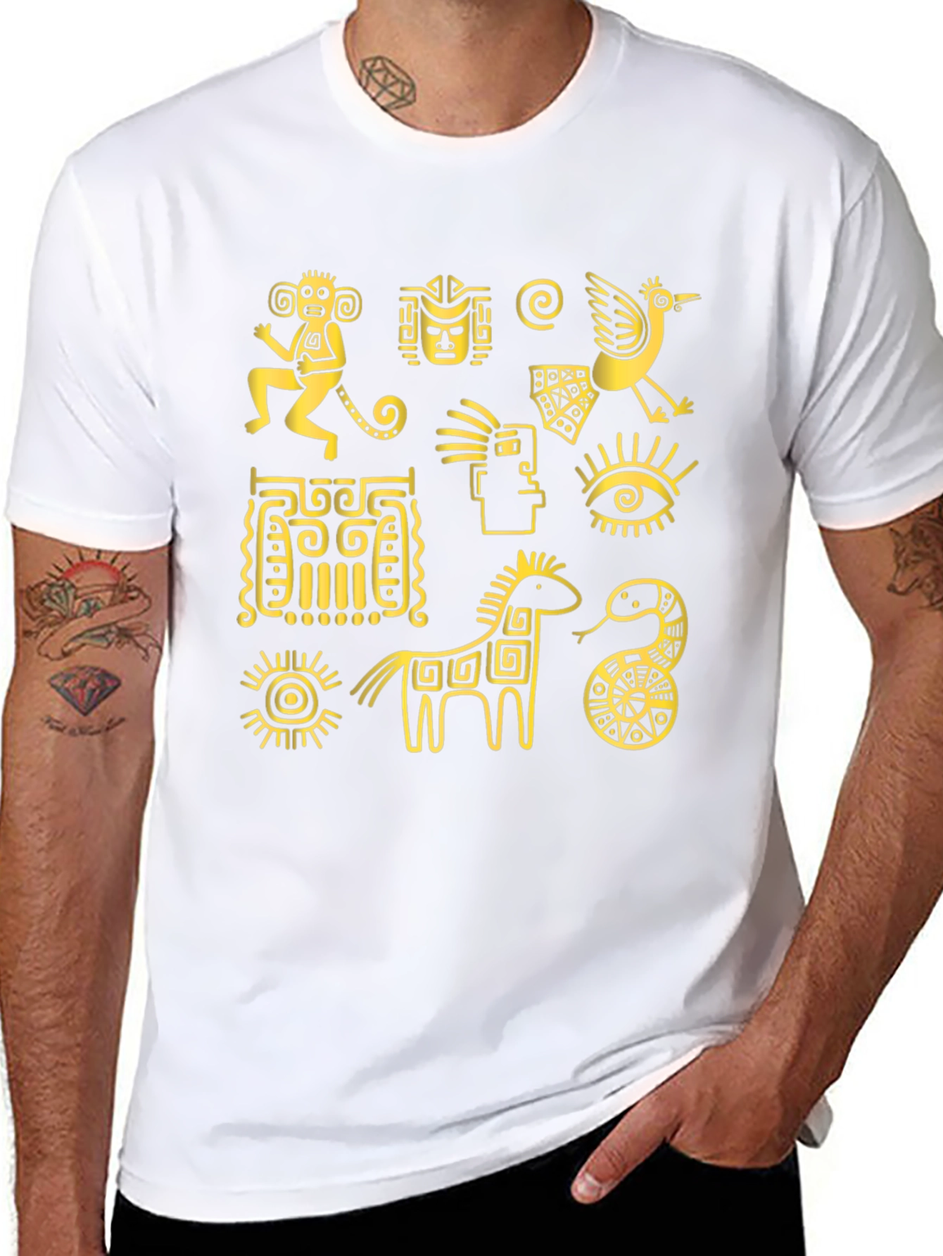 Aztec Art Graphic Tee - Black Cotton T-Shirt
