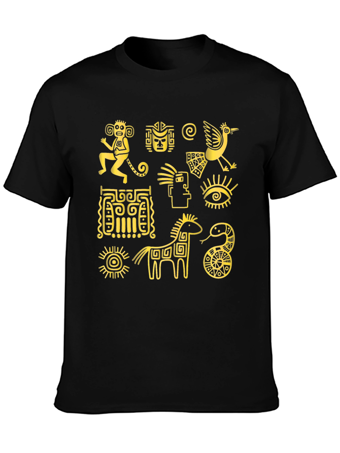 Aztec Art Graphic Tee - Black Cotton T-Shirt