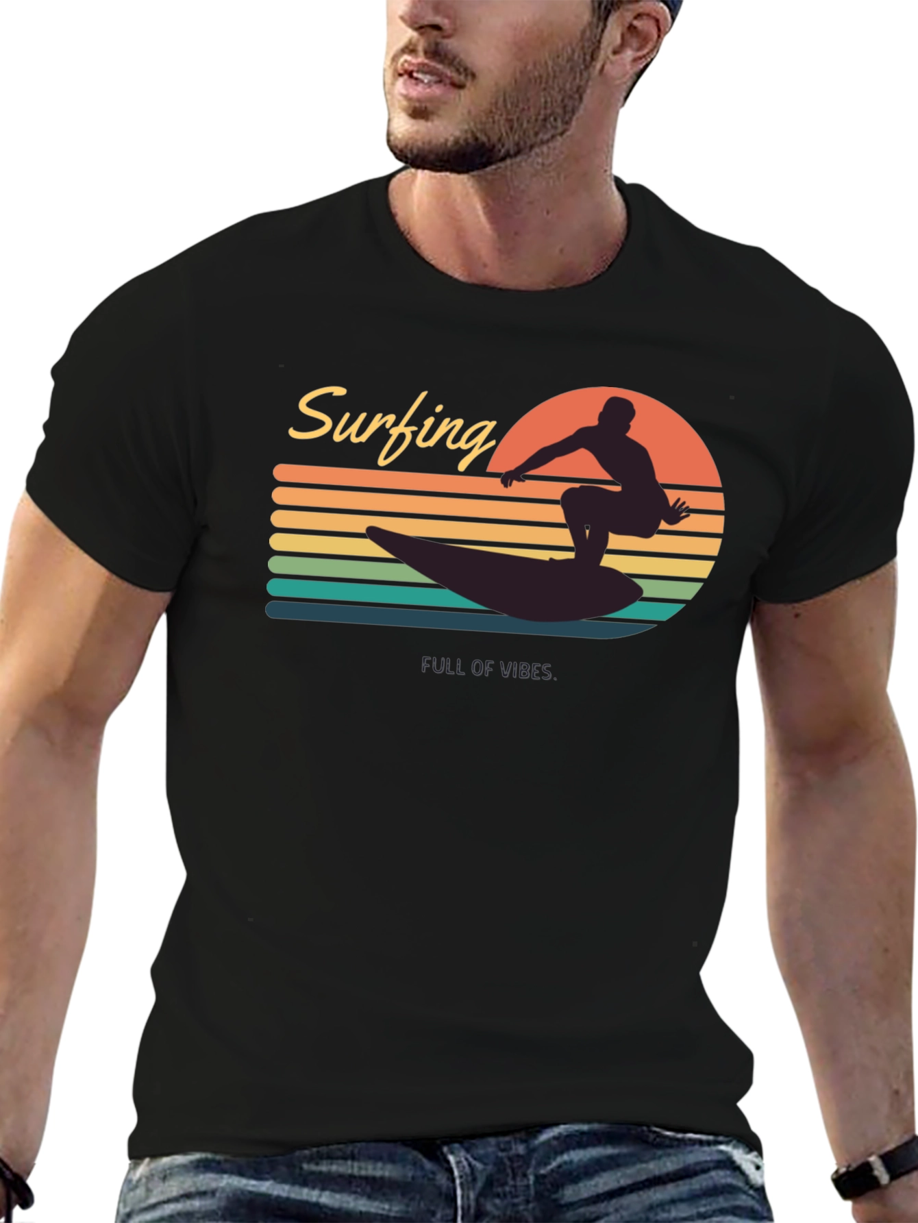 Surfing Vibes Graphic Tee - Mens Black T-Shirt