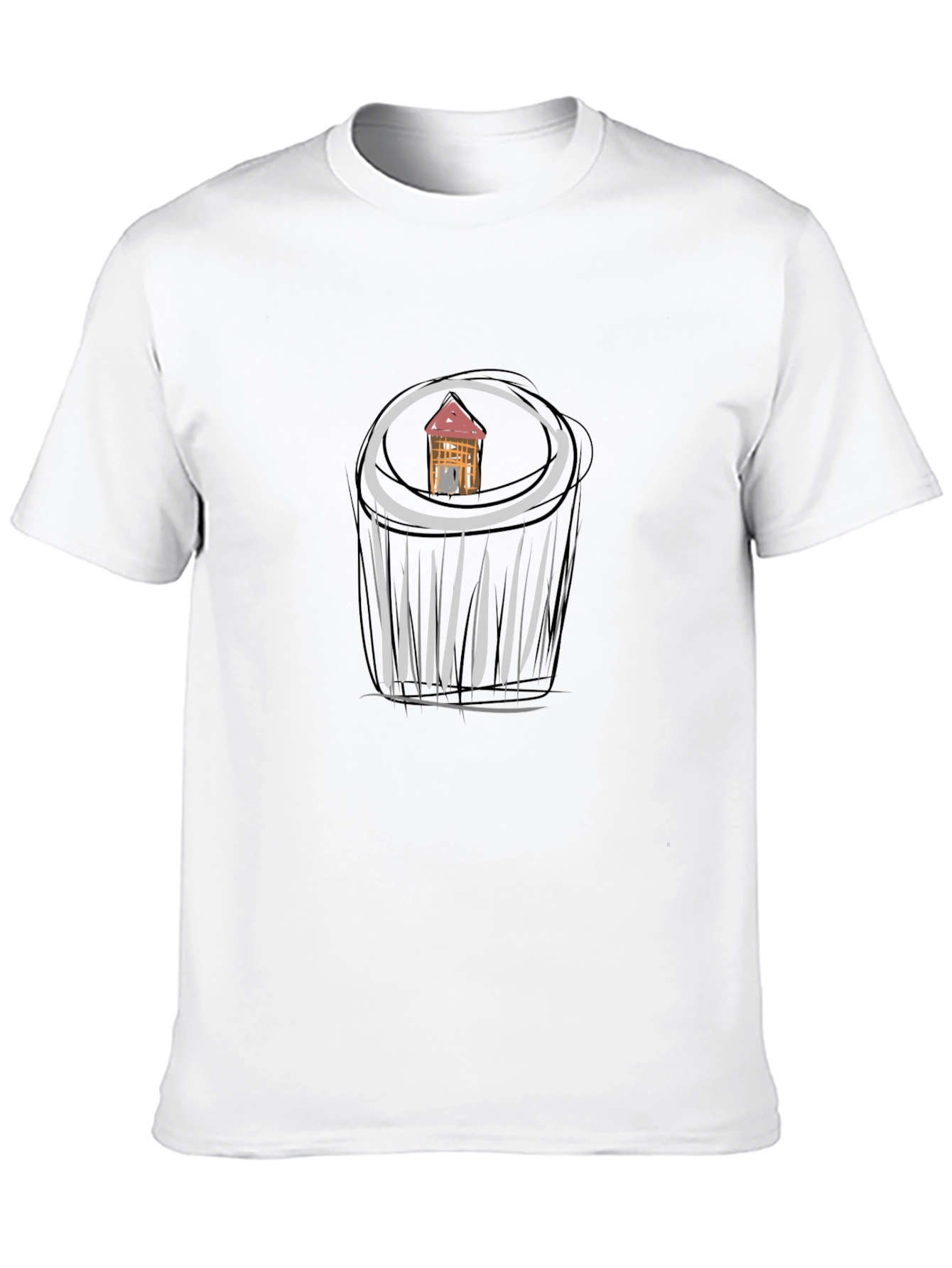 Unique Black T-Shirt with House Sketch