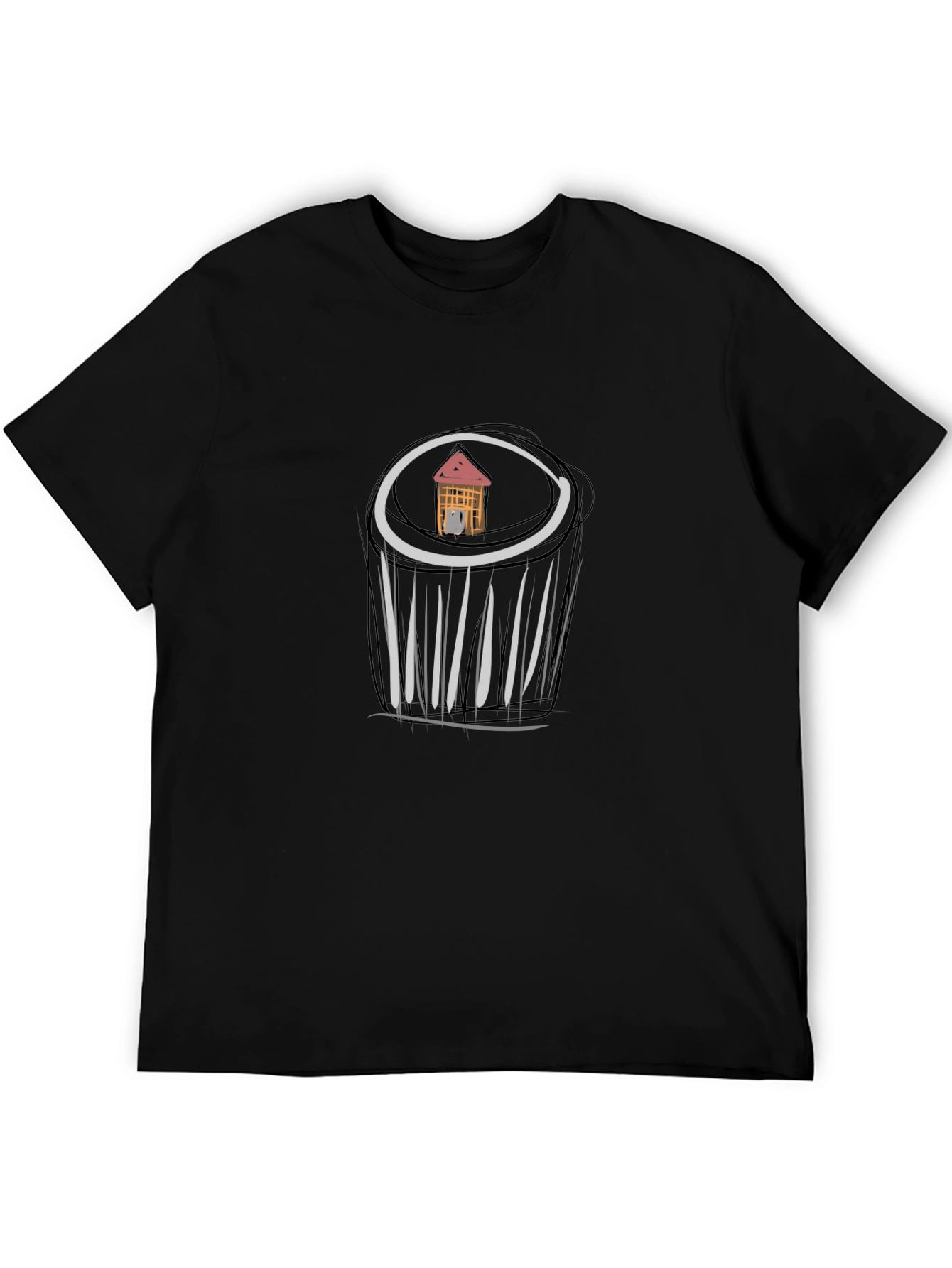 Unique Black T-Shirt with House Sketch