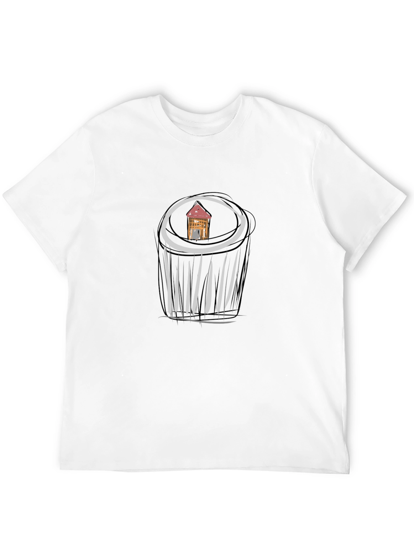 Unique Black T-Shirt with House Sketch