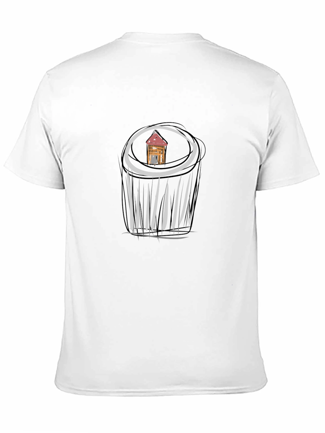 Unique Black T-Shirt with House Sketch