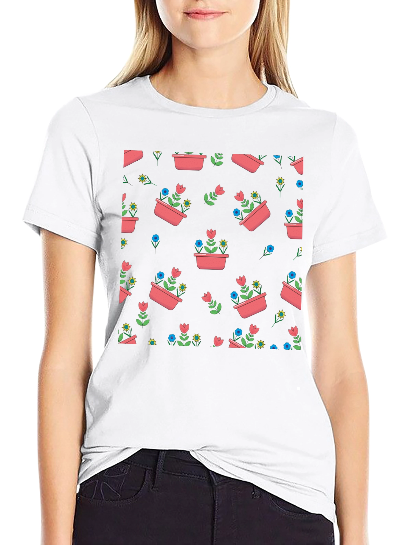 Floral Planter Pattern T-Shirt - Stylish Graphic Tee