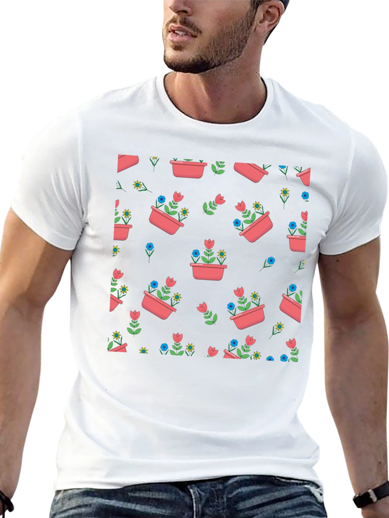 Floral Planter Pattern T-Shirt - Stylish Graphic Tee
