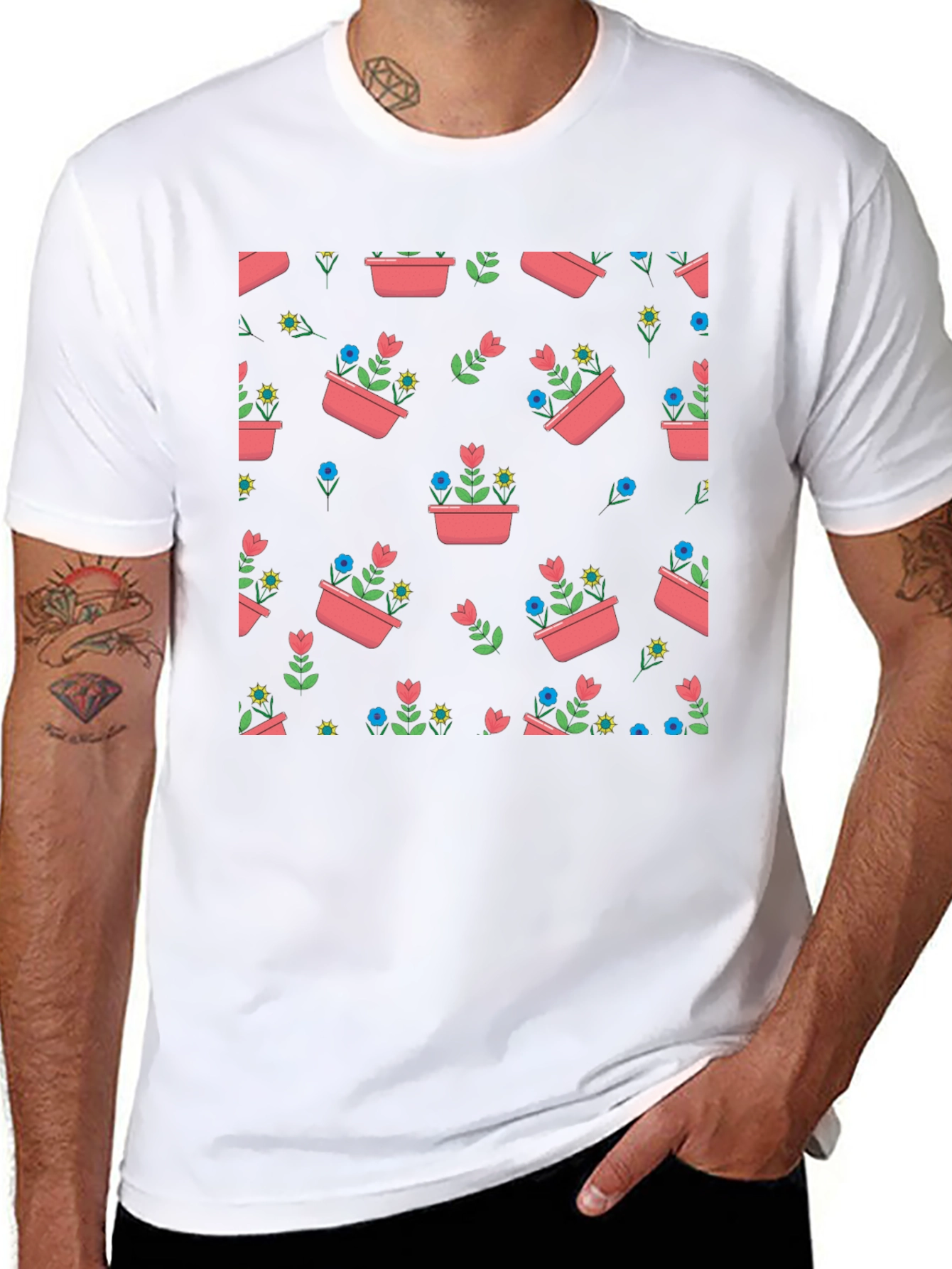 Floral Planter Pattern T-Shirt - Stylish Graphic Tee