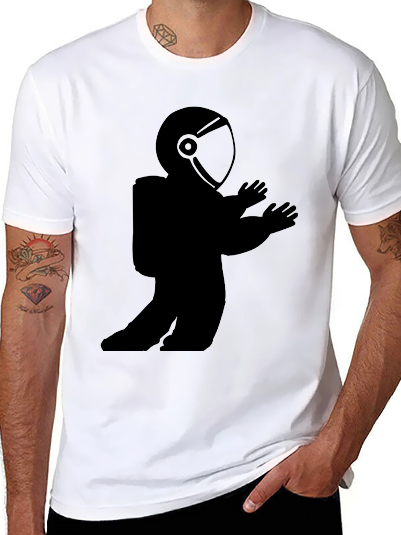 Astronaut Graphic T-Shirt - Mens Black Crew Neck Tee