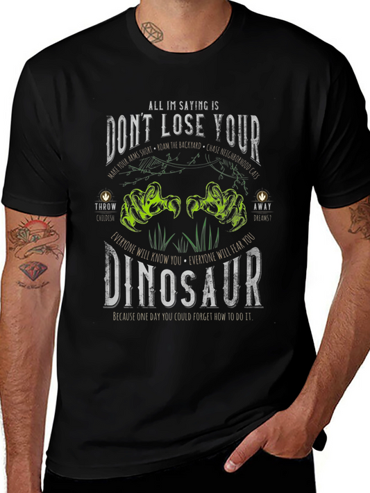 Dont Lose Your Dinosaur Graphic Tee - Black Cotton T-Shirt
