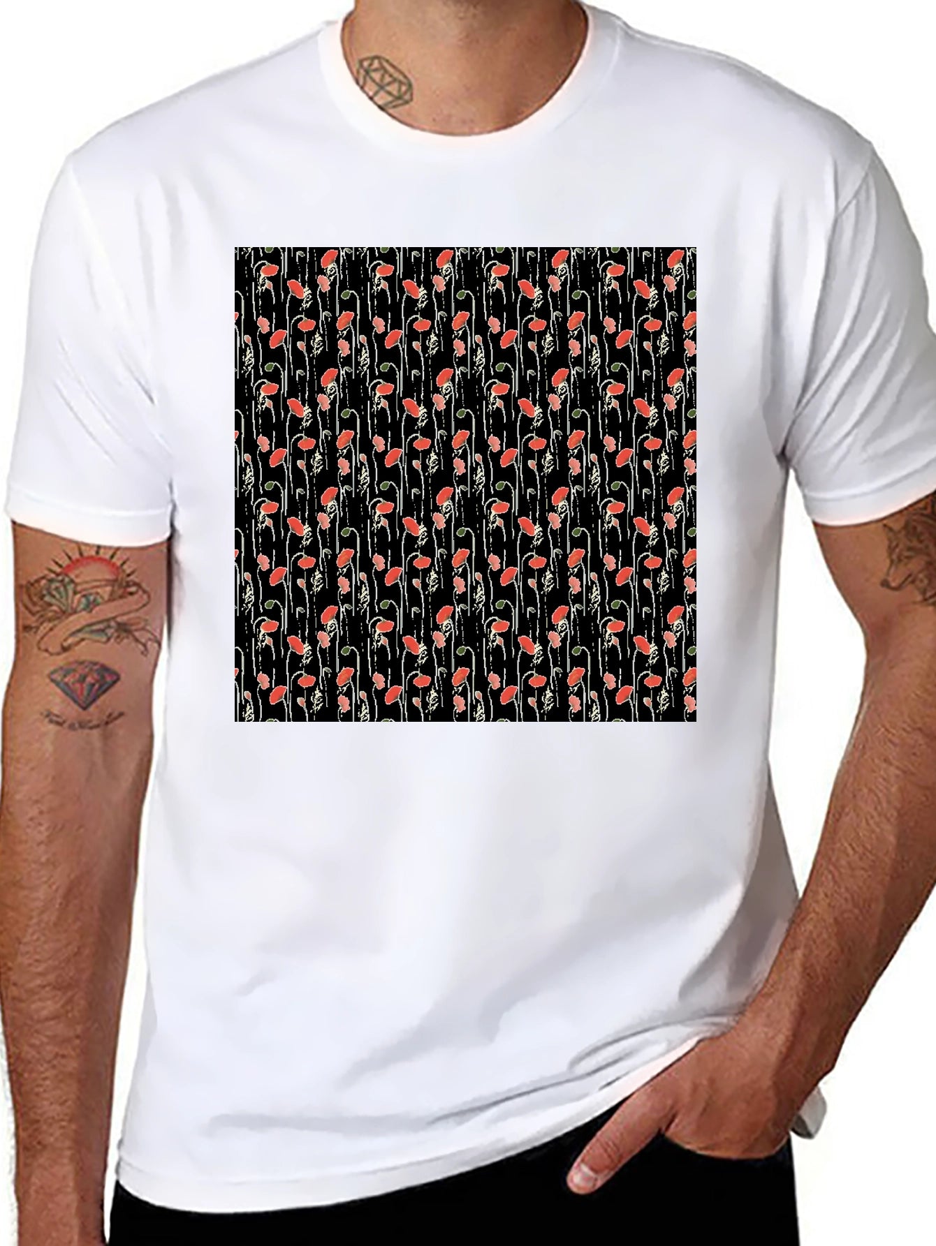 Floral Print Tee - Black Cotton Comfort