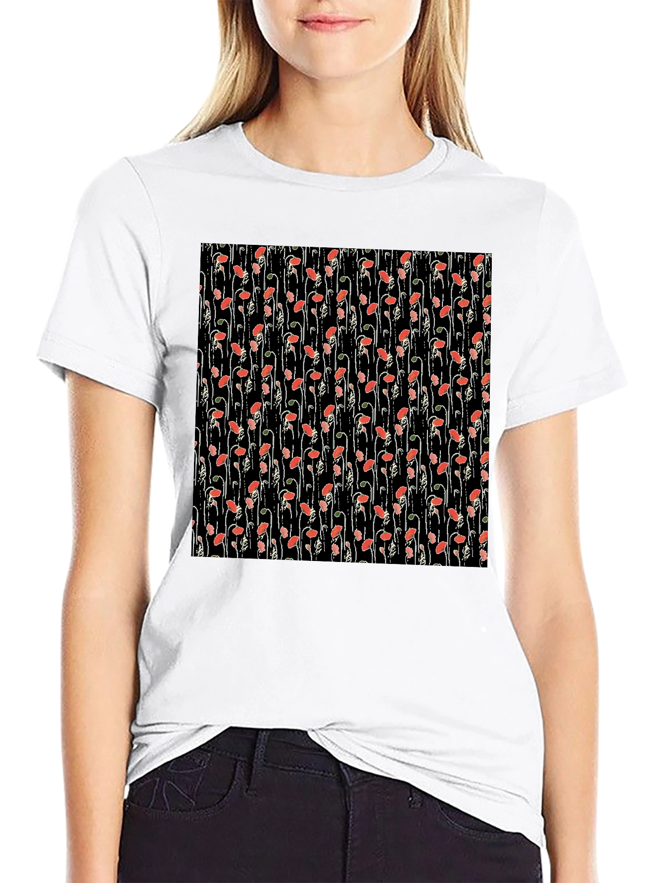 Floral Print Tee - Black Cotton Comfort