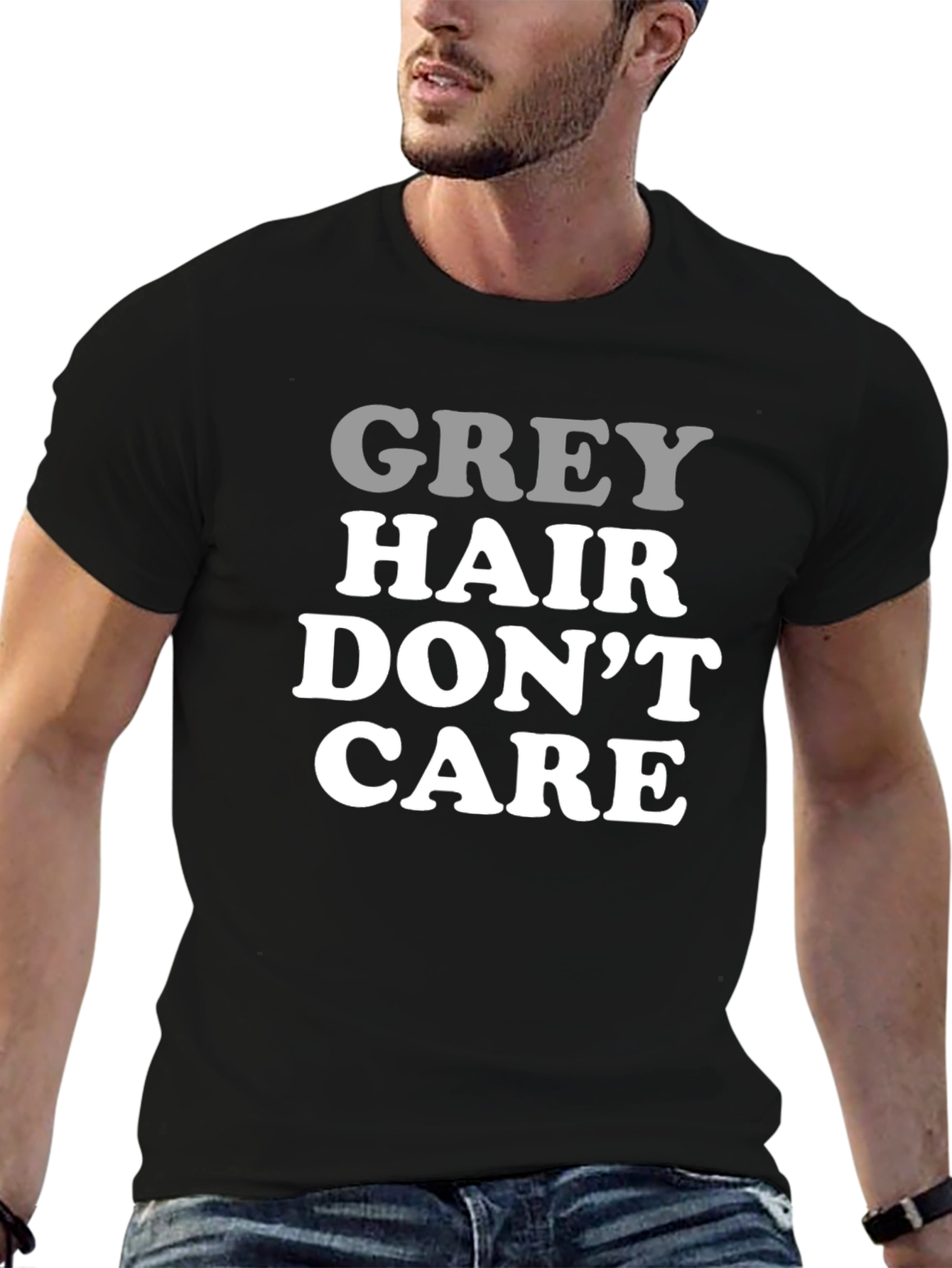 Grey Hair Dont Care Mens Black T-Shirt