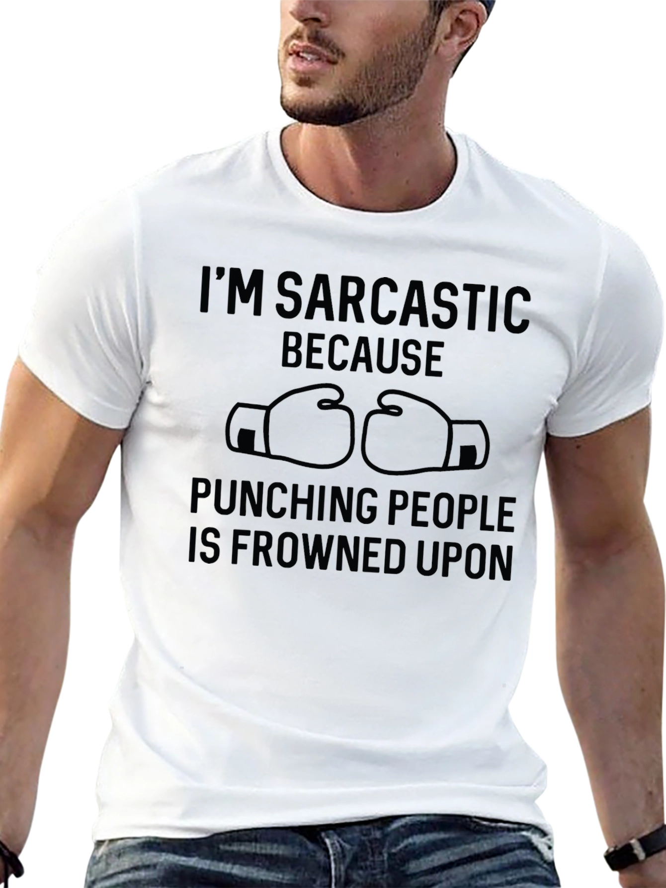 Sarcastic Punching People Graphic Tee - Black