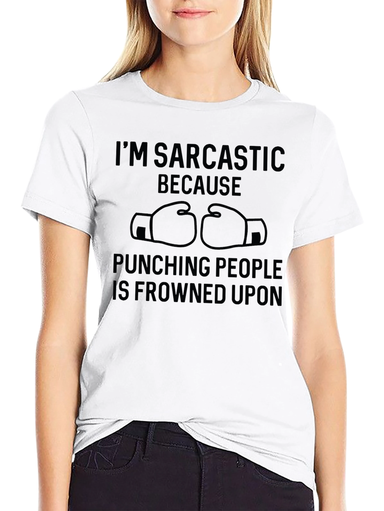 Sarcastic Punching People Graphic Tee - Black