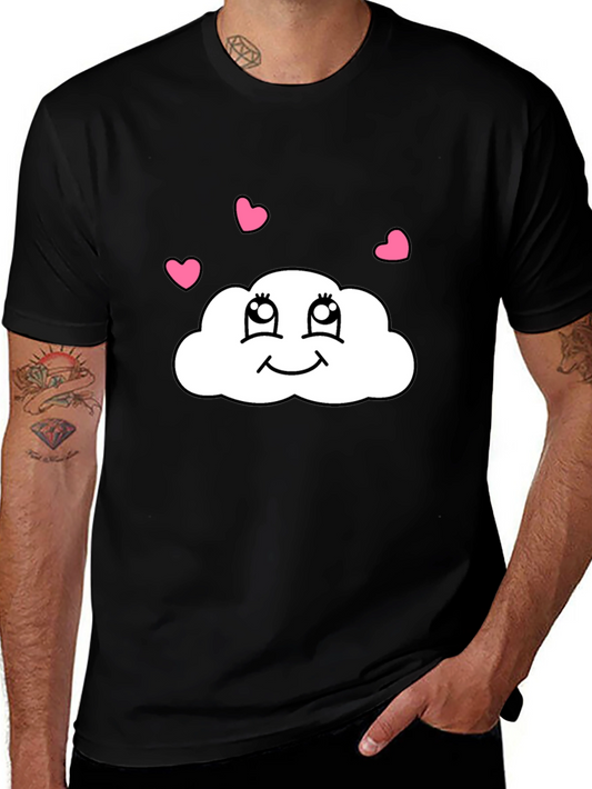 Cute Cloud Heart Graphic T-Shirt - Black Cotton Blend Tee