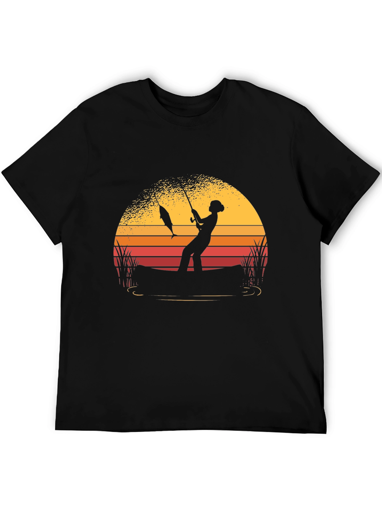 Fisherman Sunset Graphic Tee - Black Cotton Shirt