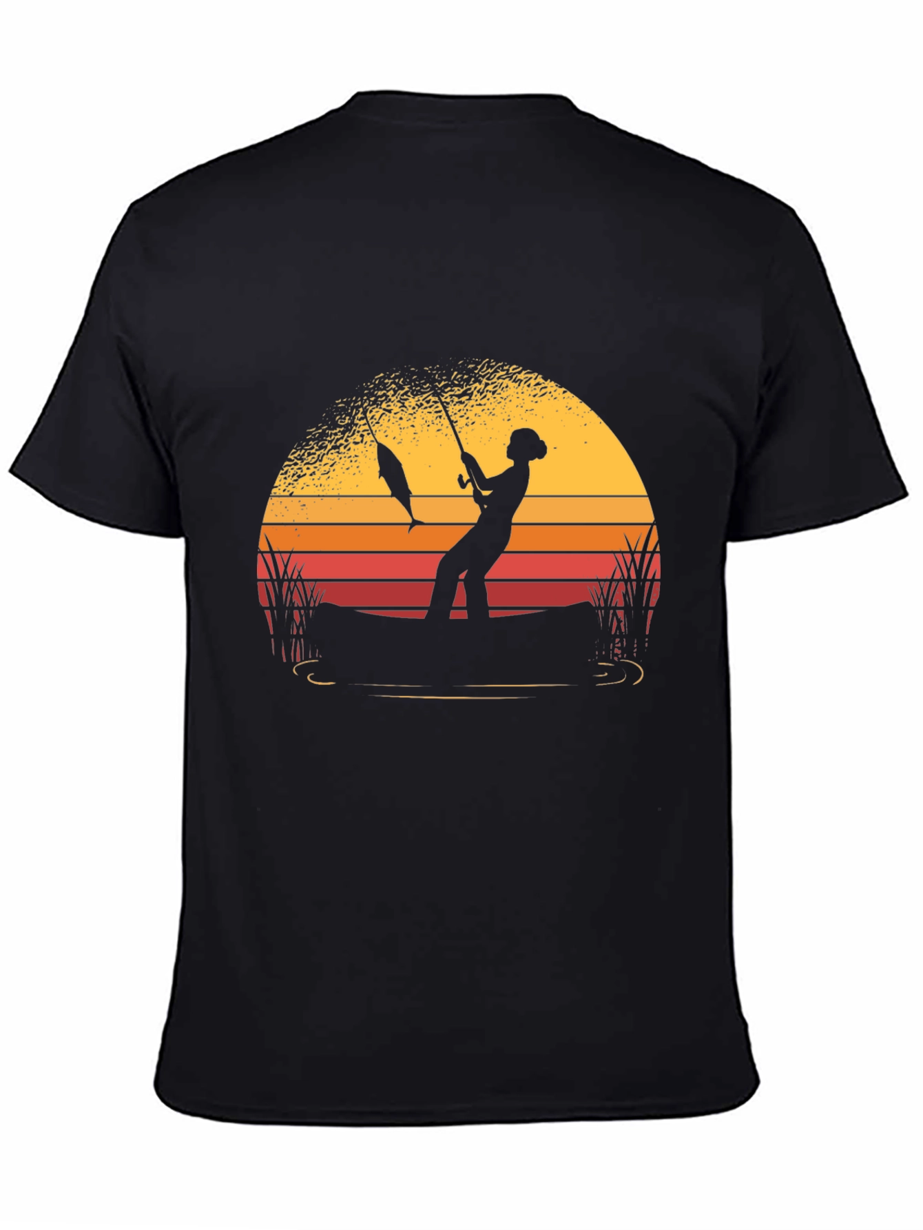 Fisherman Sunset Graphic Tee - Black Cotton Shirt