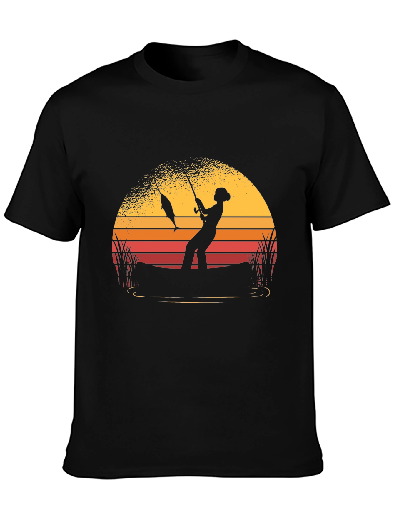 Fisherman Sunset Graphic Tee - Black Cotton Shirt