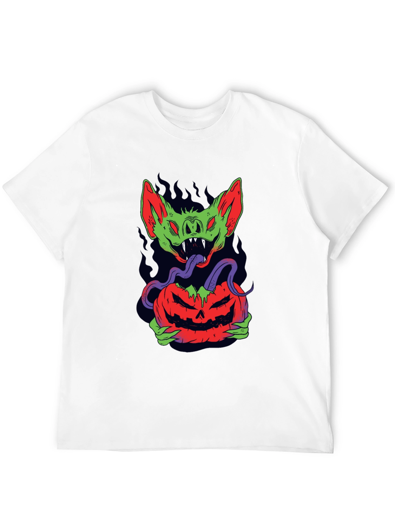 Halloween Bat Pumpkin Graphic Tee - Mens Black T-Shirt