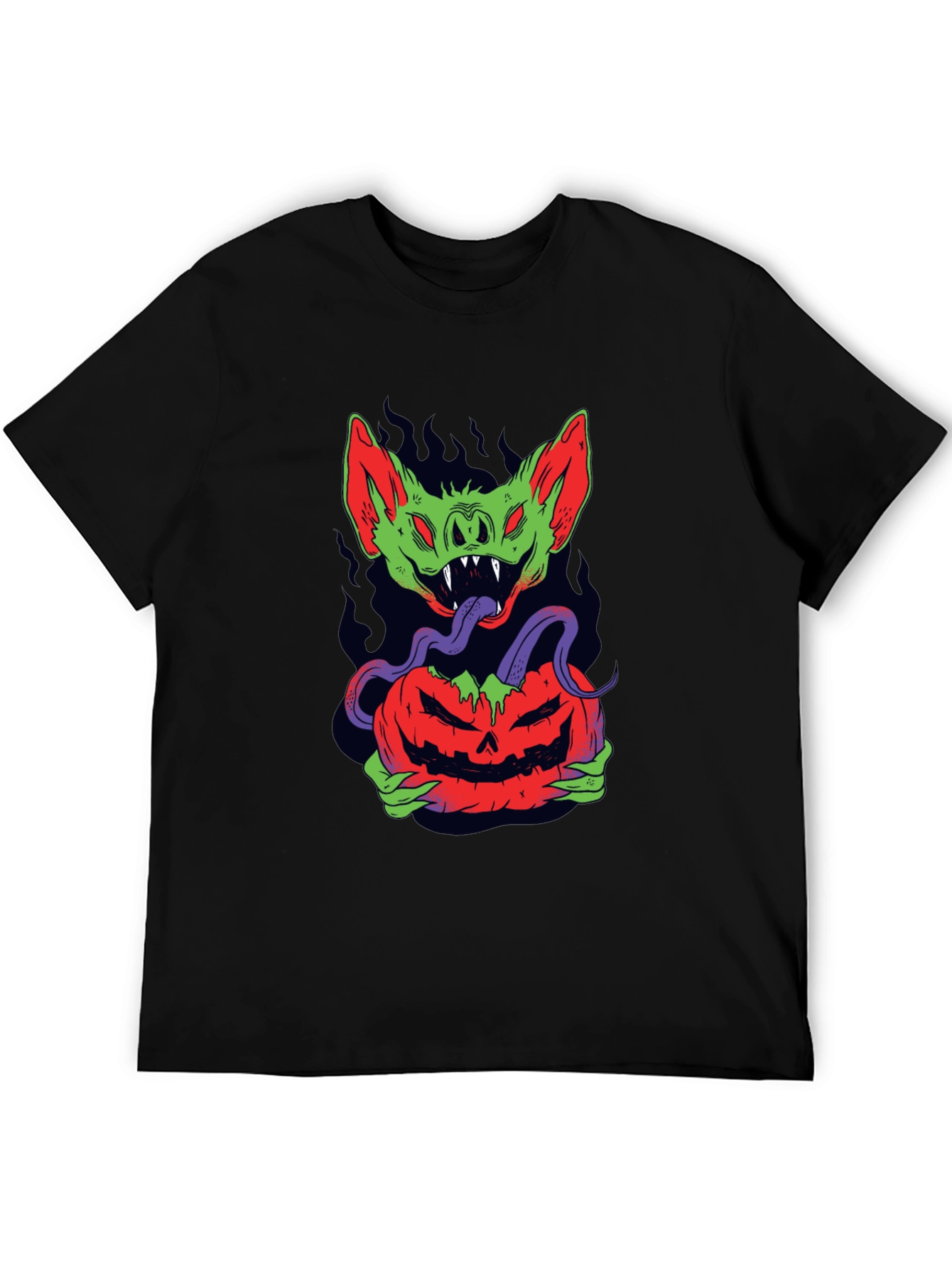 Halloween Bat Pumpkin Graphic Tee - Mens Black T-Shirt