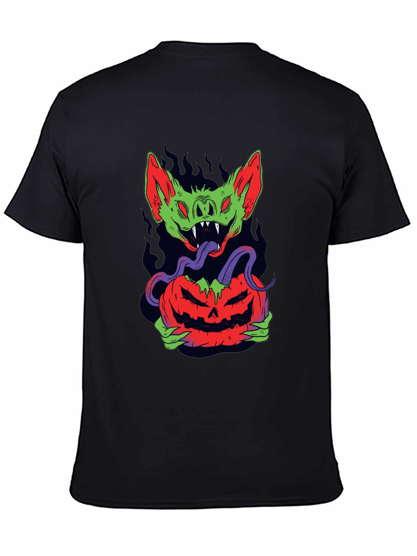 Halloween Bat Pumpkin Graphic Tee - Mens Black T-Shirt