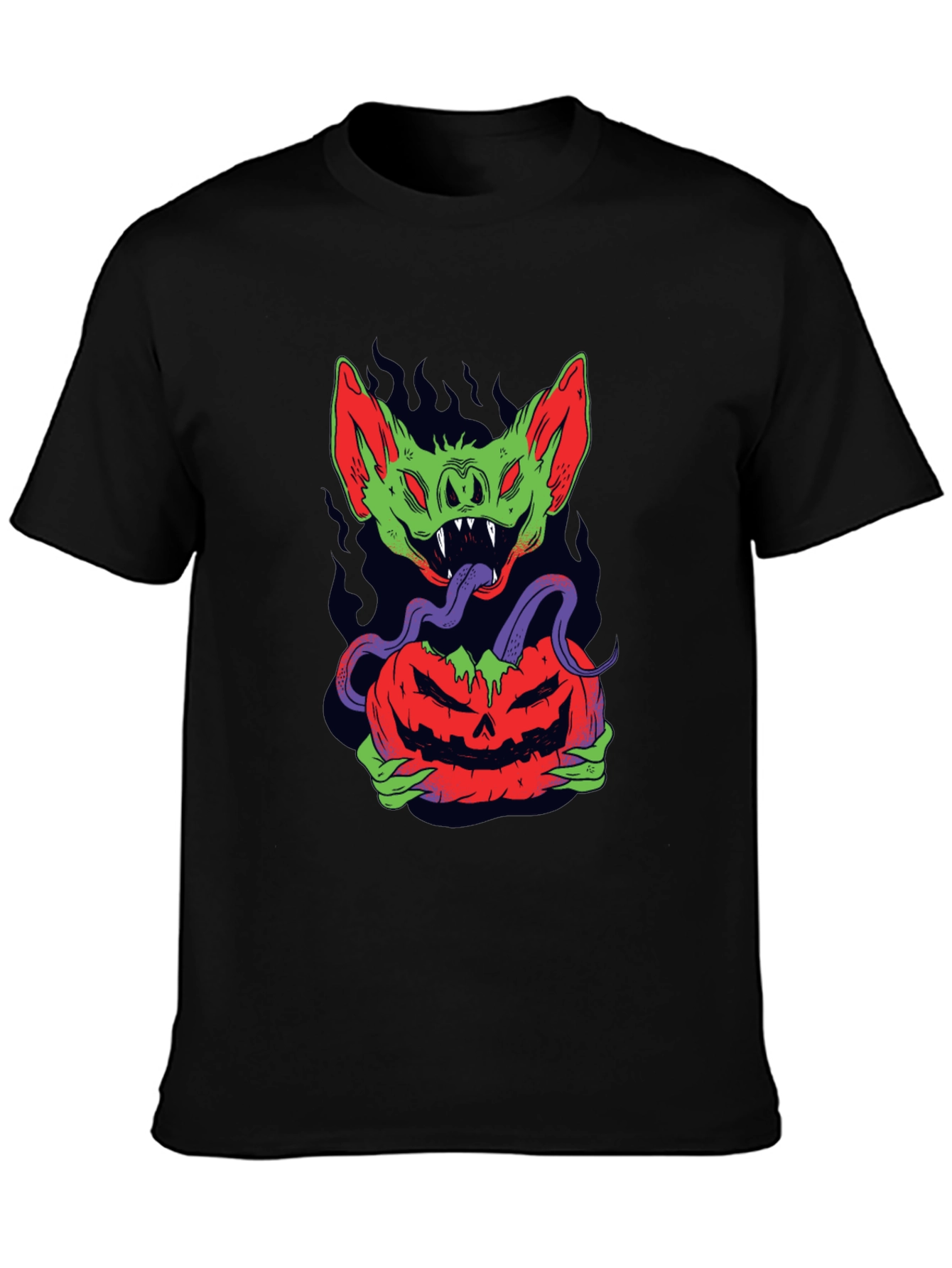 Halloween Bat Pumpkin Graphic Tee - Mens Black T-Shirt