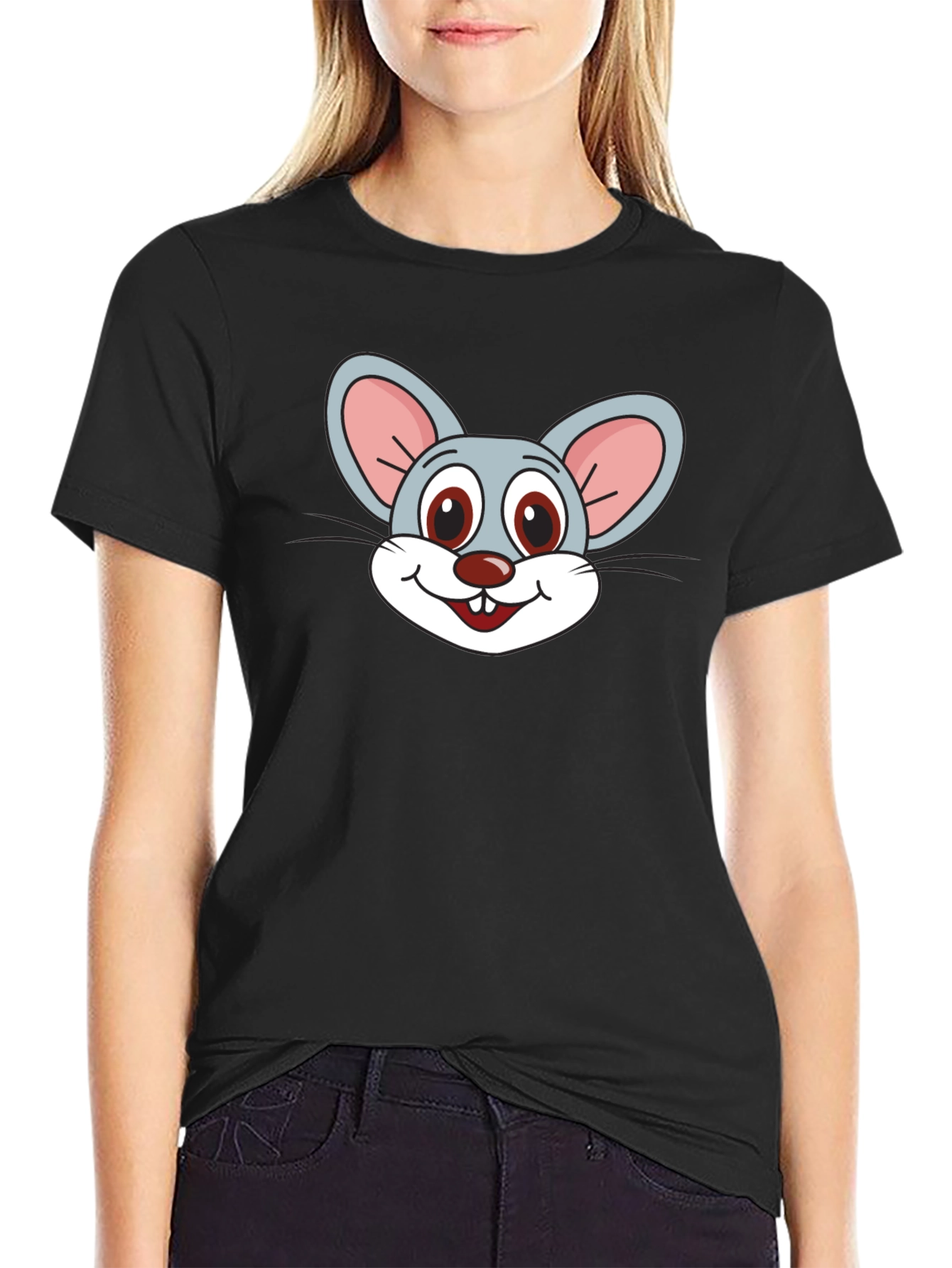Cartoon Mouse Graphic Black T-Shirt