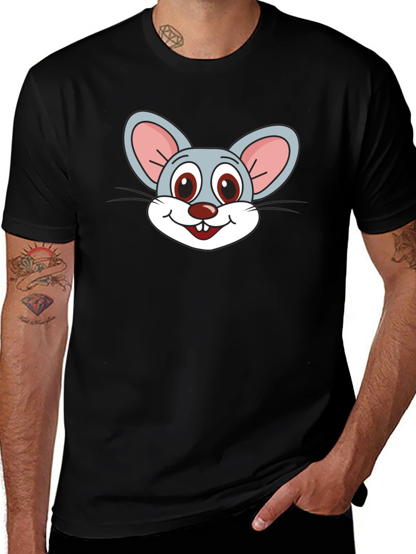 Cartoon Mouse Graphic Black T-Shirt