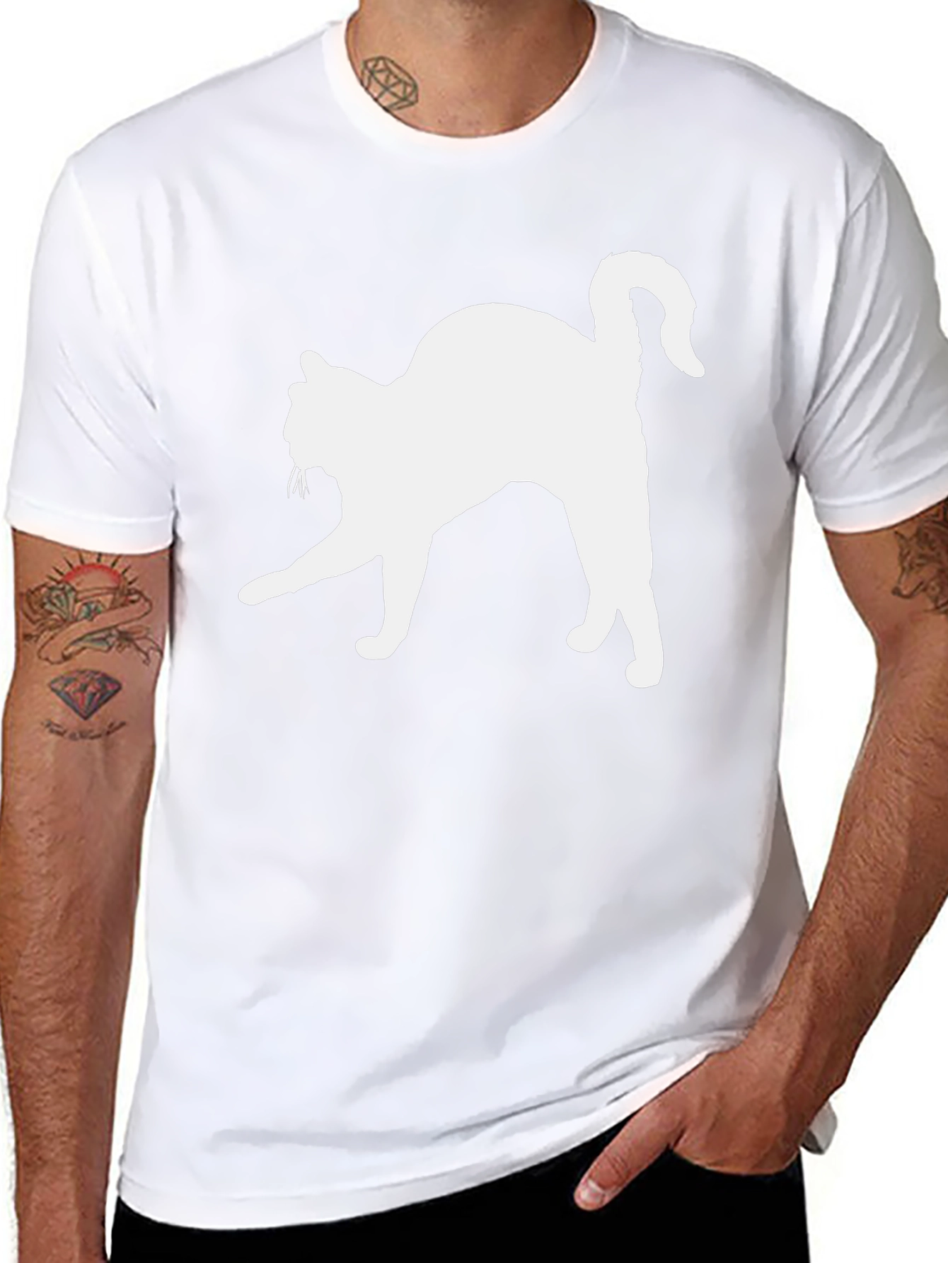 Cat Silhouette T-Shirt - Black Cotton Tee