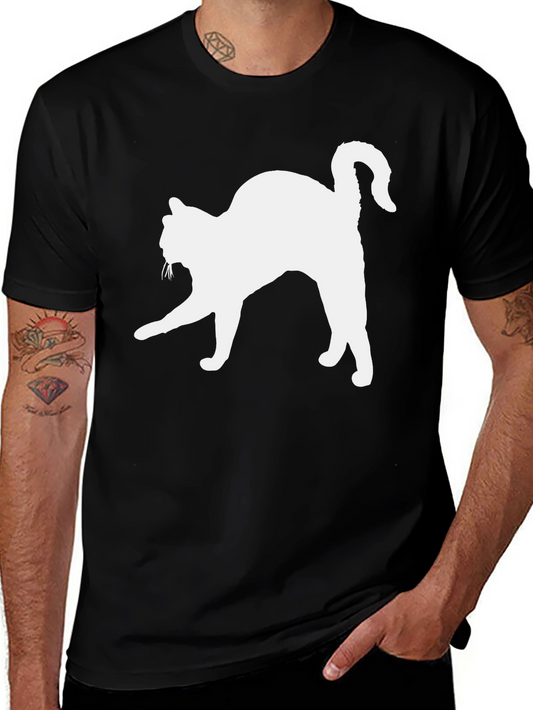 Cat Silhouette T-Shirt - Black Cotton Tee