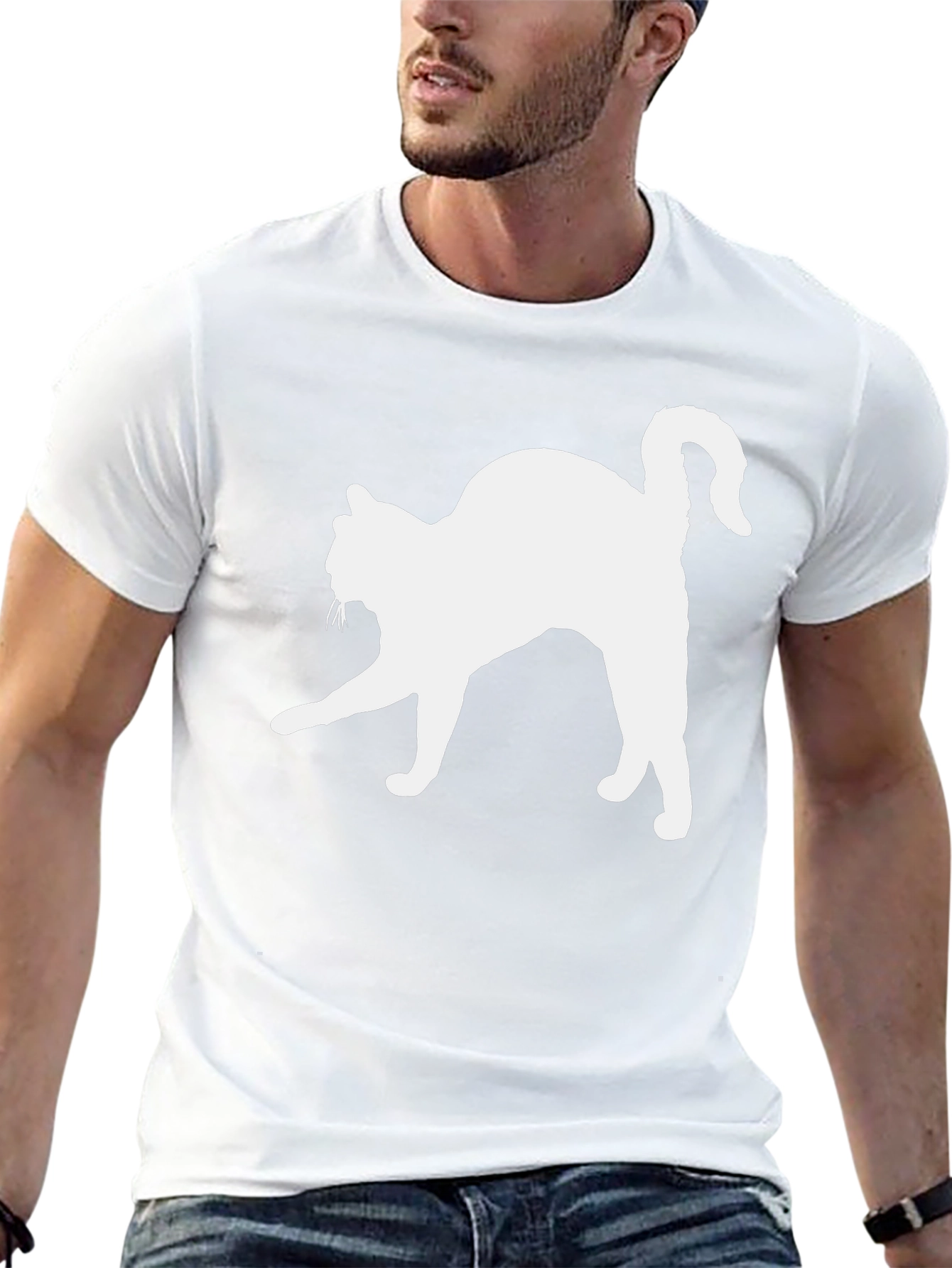 Cat Silhouette T-Shirt - Black Cotton Tee