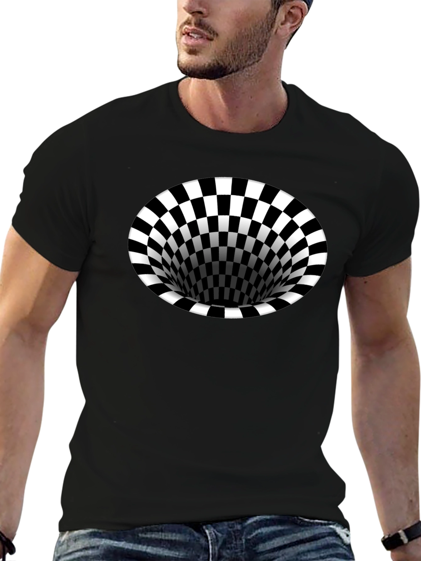 Optical Illusion T-Shirt - Black Hole Checkerboard Tee
