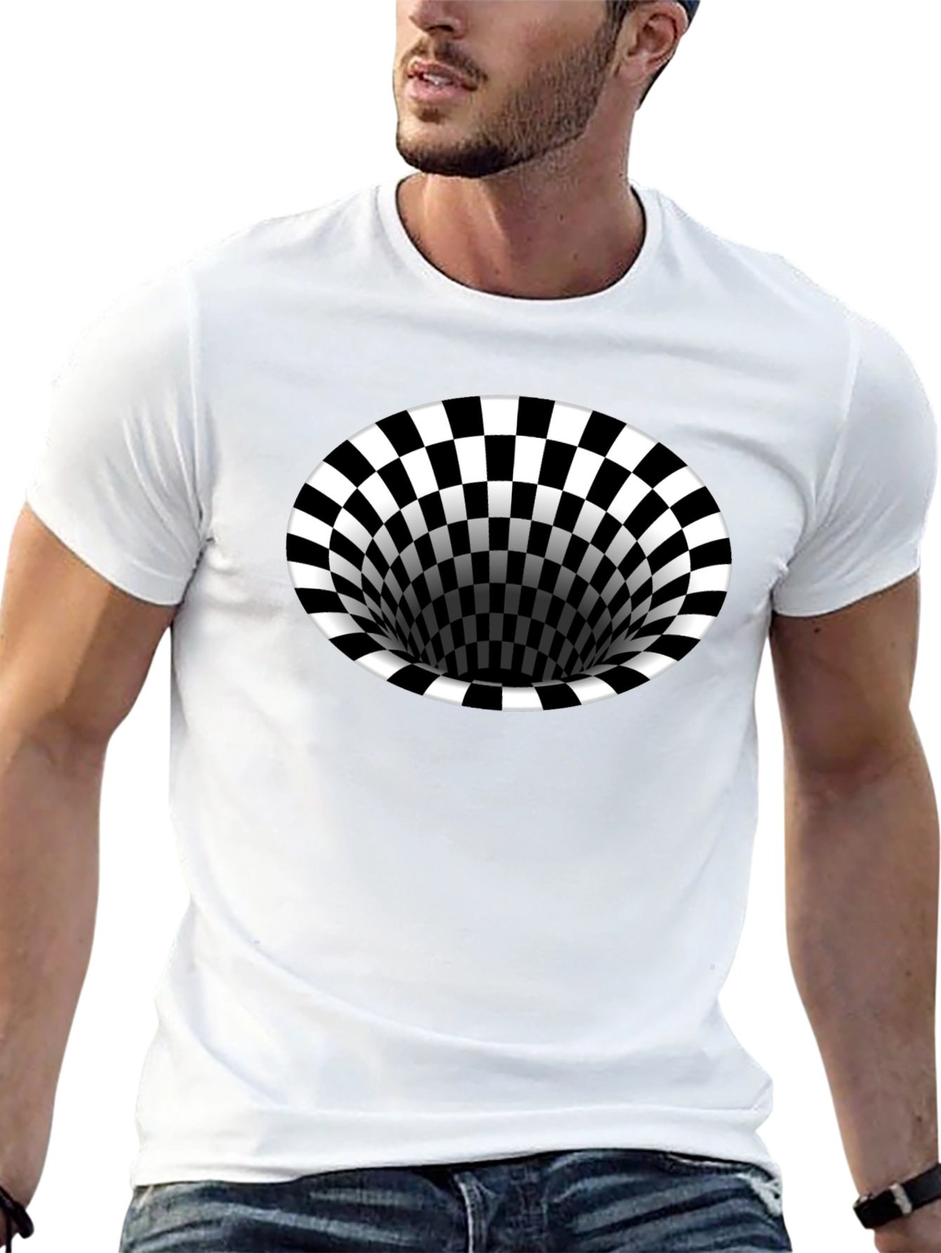 Optical Illusion T-Shirt - Black Hole Checkerboard Tee