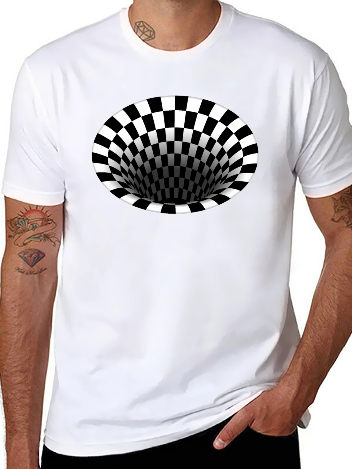 Optical Illusion T-Shirt - Black Hole Checkerboard Tee
